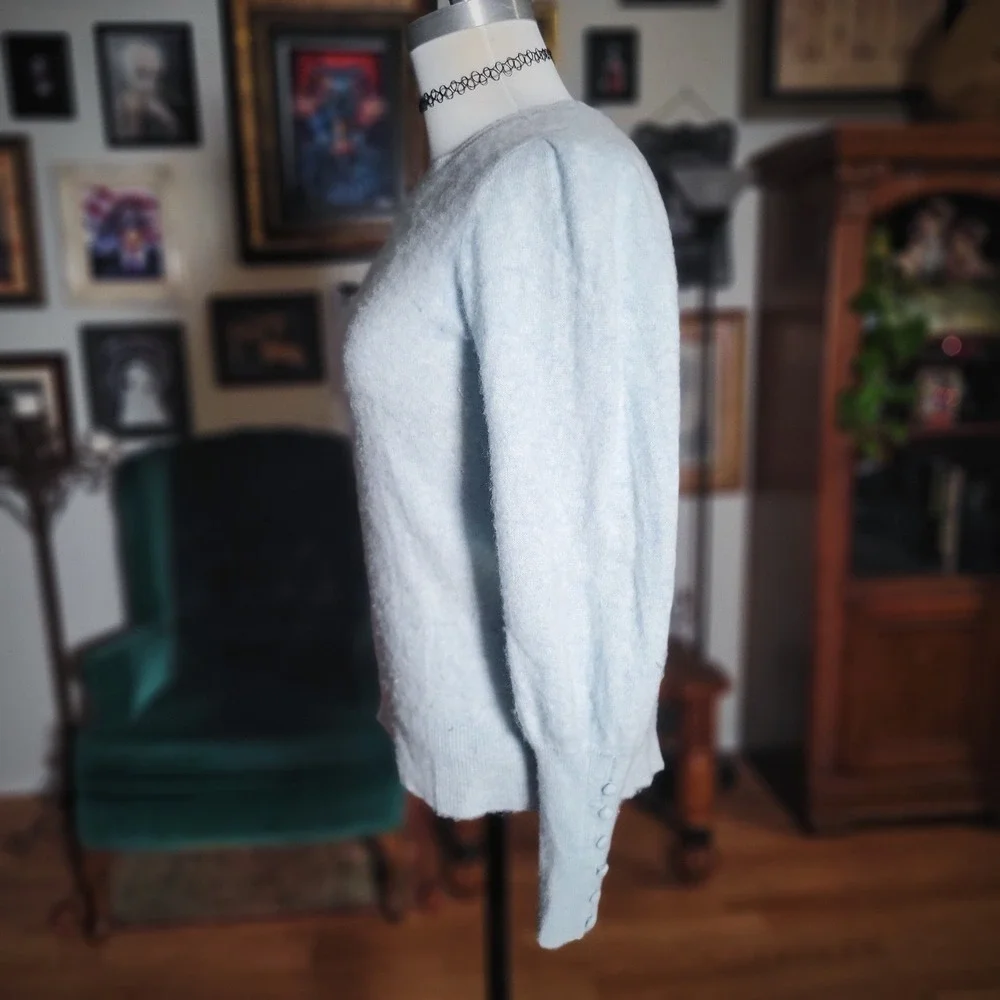 Boston Proper Light‎ Blue 100% Cashmere Crew Neck Puff Sleeve Sweater